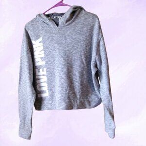 PINK Victoria's Secret cropped love pink" hoodie pullover sweater in gray white